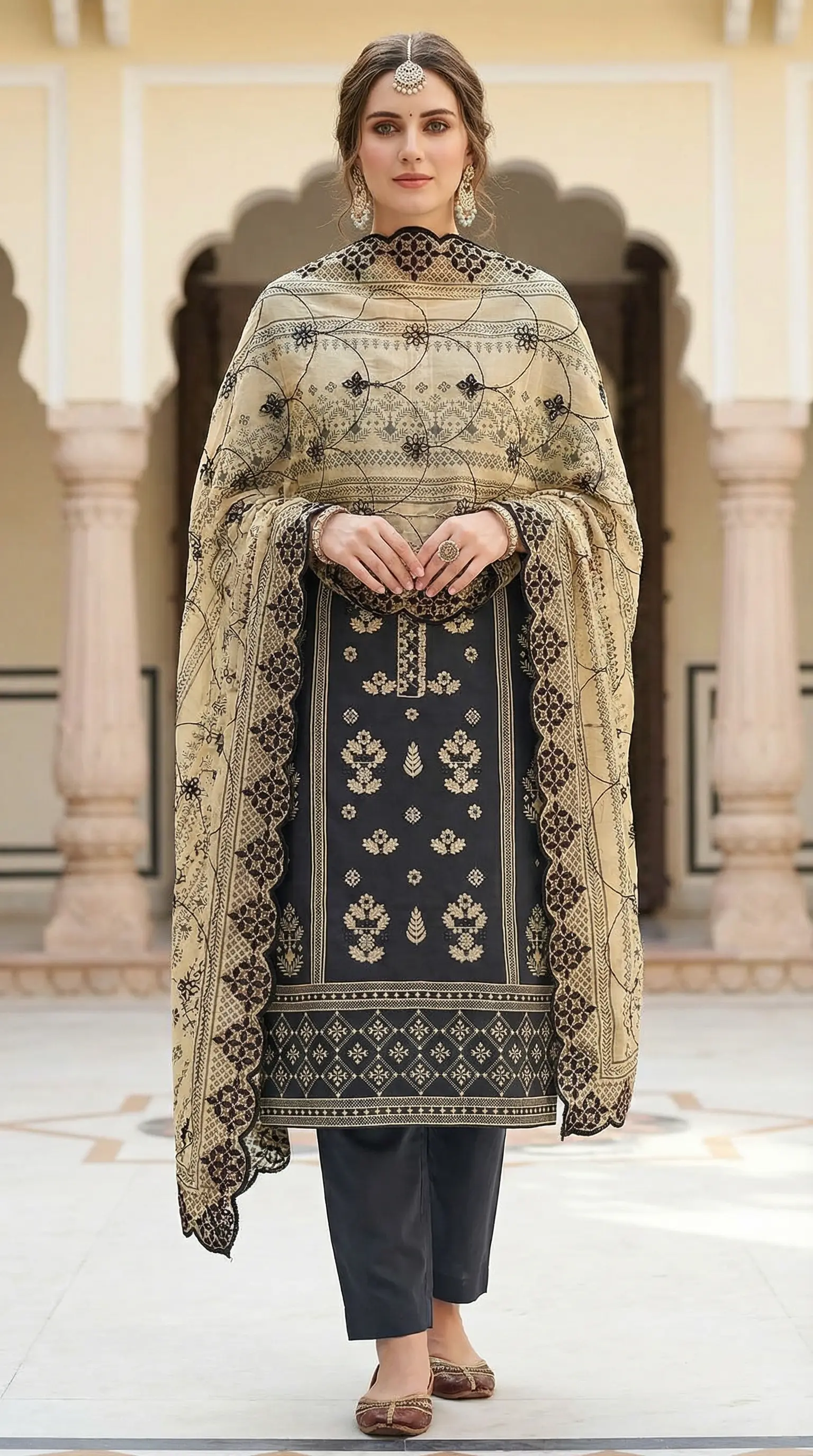 Printed Lawn 3 Piece Suit | Embroidered Shirt & Chiffon Dupatta