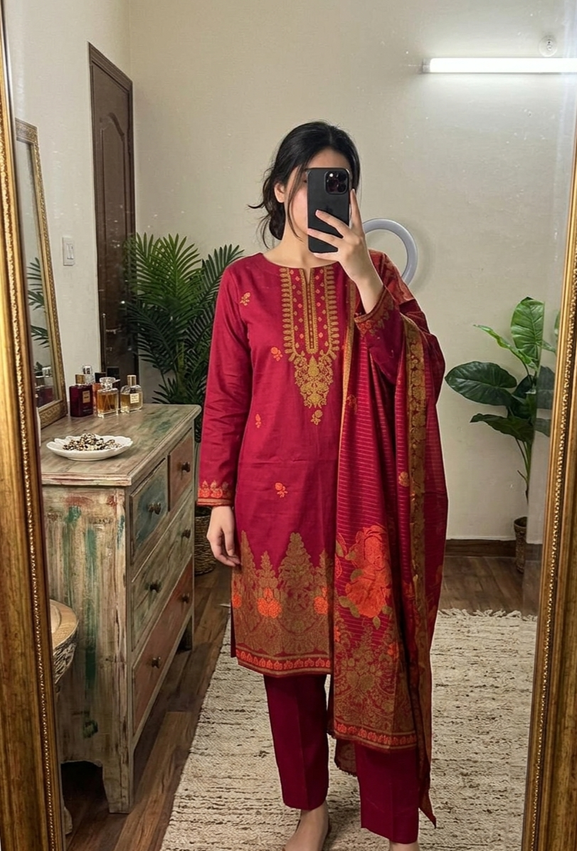 Jacquard Unstitched 3 Piece Lawn Dress | Premium Lawn Suits Pakistan